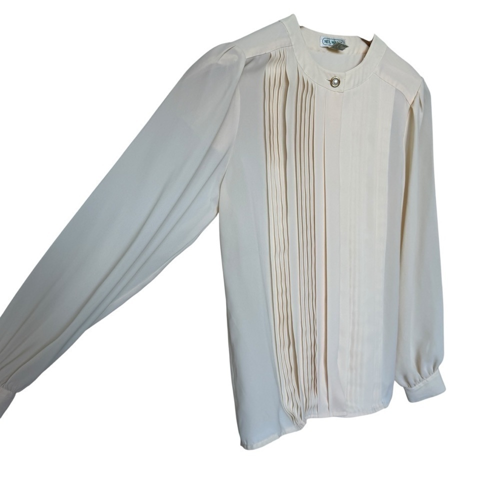 VINTAGE! Neil Martin Women's 8 Butter Yellow Pleated Long Sleeve Blouse Casual - Picture 8 of 9